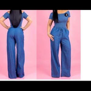 Stylish and comfy Denim Jumpsuit Brooch not incl!